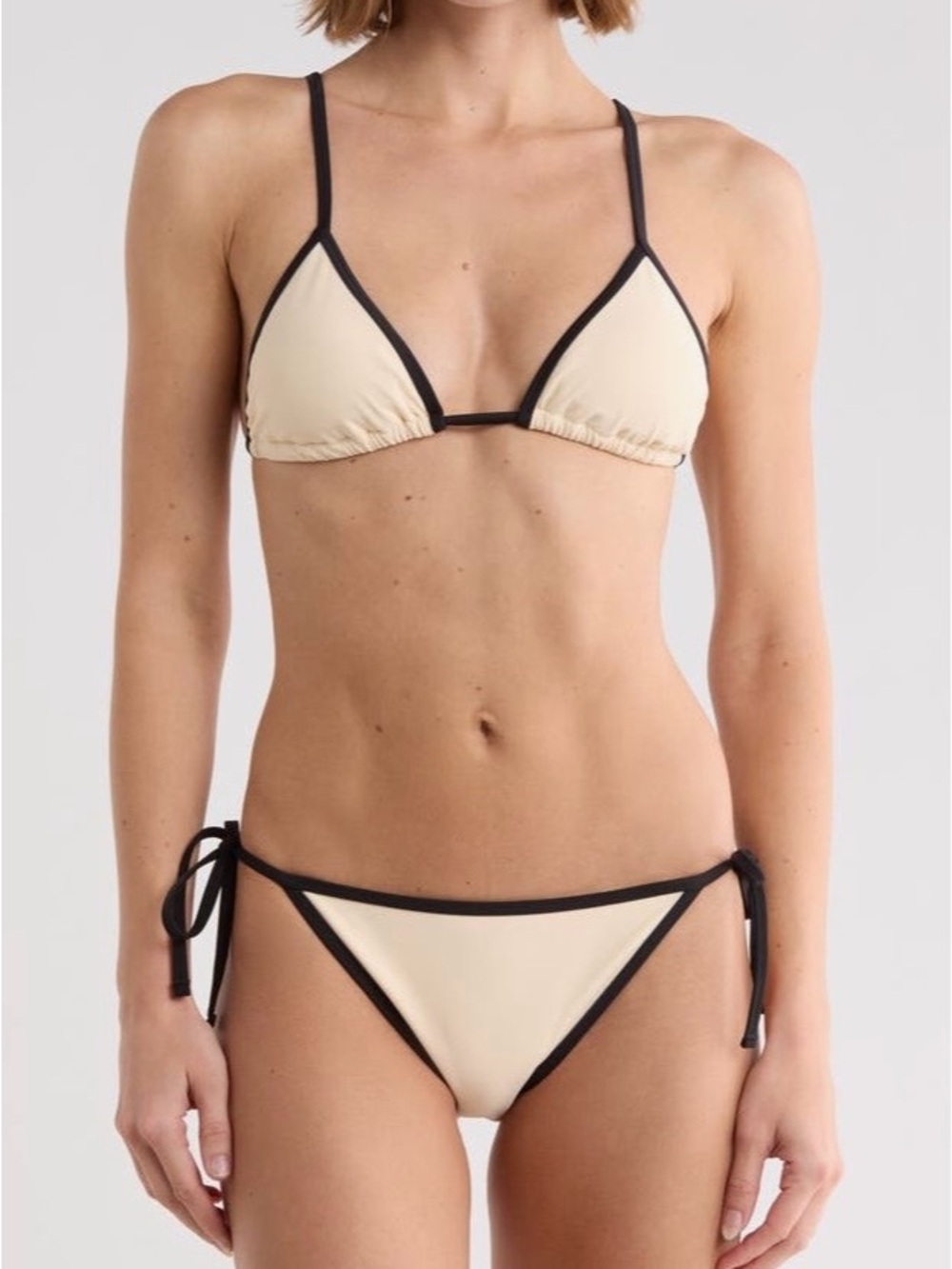 Vince Triangle Bikini with Black Trim in color Ecru/ black